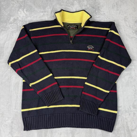 Paul & Shark Other - Paul & Shark Yachting Striped Quarter Zip Knit Heavy Sweater Size 52 Italy VTG